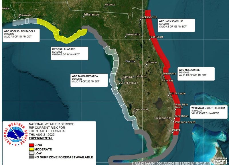 Florida rip current risks Aug. 21, 2025.