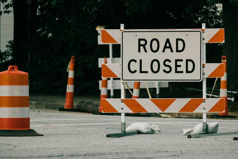 Road closed sign for construction advisories NOT FOR PRINT