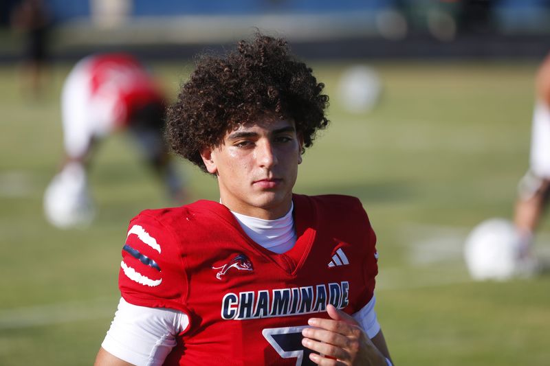 Chaminade-Madonna WR Jasen Lopez warms up ahead of a Kickoff Classic at West Boca, Aug. 14, 2025.