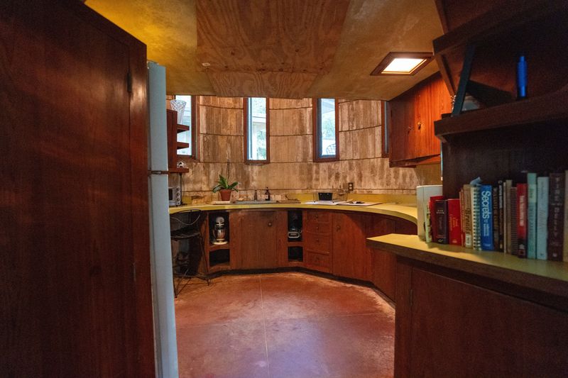 The kitchen inside the Lewis Spring House. This is the only residential marvel in Florida designed by famed architect Frank Lloyd Wright and is on the market for an asking price of $2,128,000.