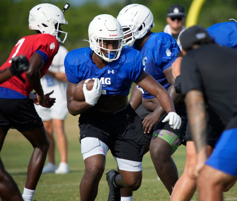 IMG Academy running back Lekhy Thompkins (#2). IMG Academy held a media day practice on Friday, Aug. 1st, 2025 in Bradenton.