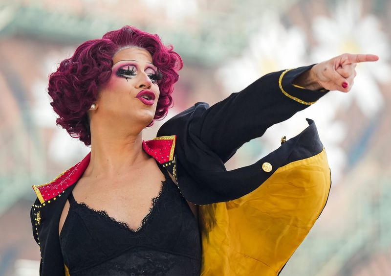 Suzie Toot of Fort Lauderdale, Florida performs in the early drag show during the 2025 Akron Pride Festival, Aug. 23, 2025, in Akron, Ohio.