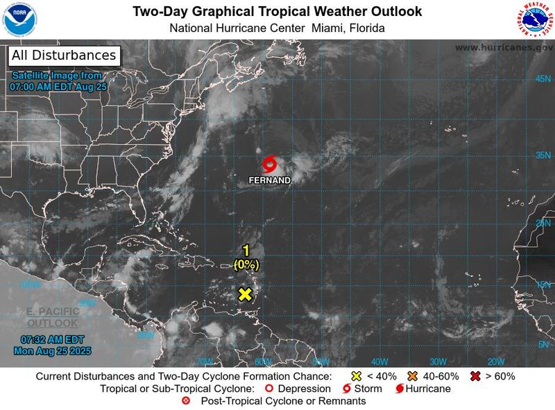 Tropical conditions 8 a.m. Aug. 25, 2025.