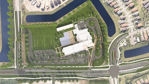 An overhead rendering of the proposed new elementary school in Westlake, which is scheduled to open in August of 2027.