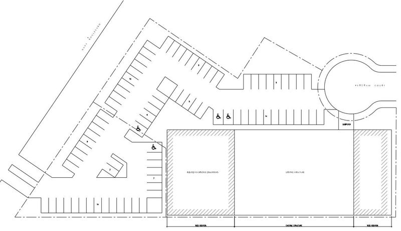 Conceptual site plan drawings for a development proposal to restore and expand upon the former home of Landmark Skate Center on North Navy Boulevard. The project is still in the early stages of planning.
