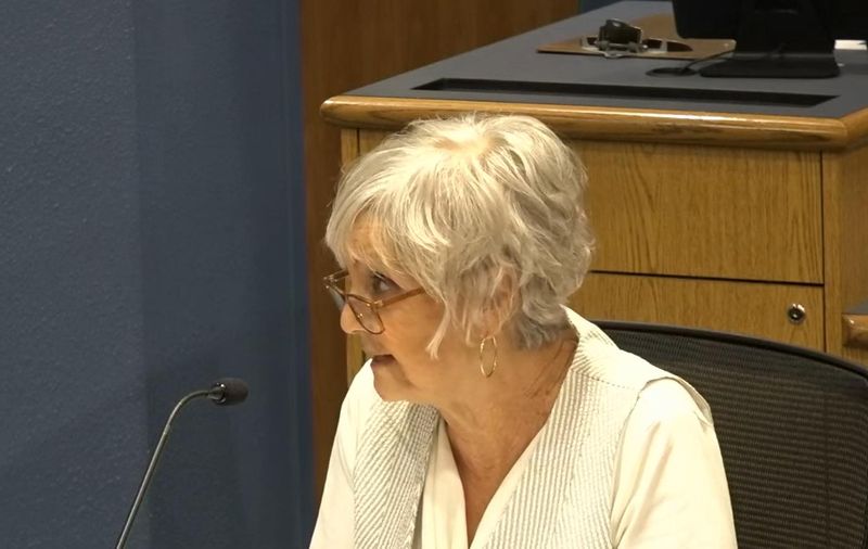 Volusia County School Board member Donna Brosemer makes a motion during the Aug. 26, 2025, board meeting in DeLand, seeking to cancel non-disclosure agreements district administrators were expected to sign earlier in the summer. Board members talked about Brosemer's concerns and agreed instead to further discuss it at a future board workshop.