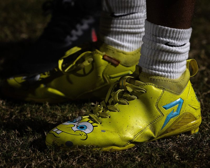 Bay’s Omari Johnson (1) is seen on the sideline during the Mosley game at Tommy Oliver Stadium in Panama City, Fla., Aug. 29, 2025. (Tyler Orsburn/News Herald)