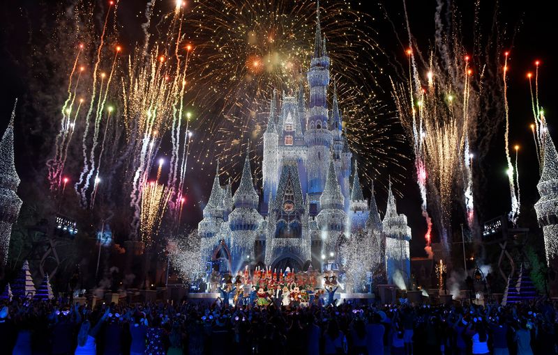 In this handout photo provided by Disney Parks, a view of fireworks, holiday lights, and fanfare at Cinderella's Castle during a taping of Disney Parks Presents a Disney Channel Holiday Celebration at Walt Disney World Resort on Nov. 5, 2017 in Lake Buena Vista, Florida.