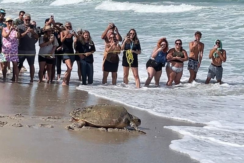 The crowd cheered as "June Cleaver" headed toward the water.