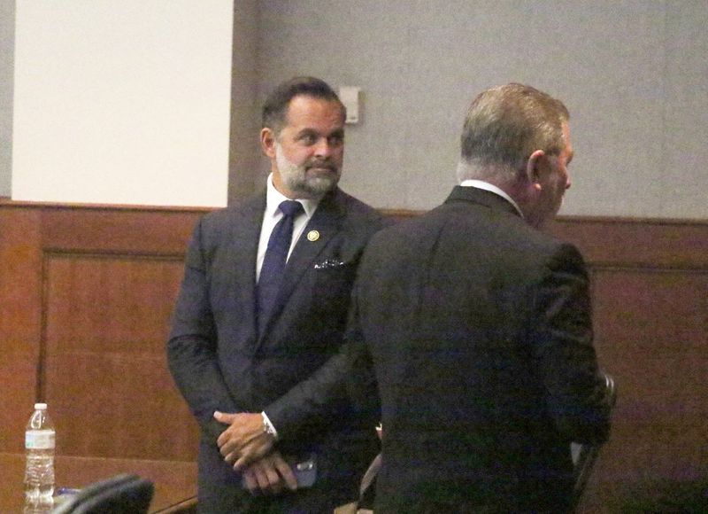 Florida Congressman Cory Mills appears during a hearing in the Columbia County Courthouse on Sept. 5, 2025. Mills' ex-girlfriend, Lindsey Langston, is seeking an injunction of protection against dating violence against the New Smyrna Beach Republican.