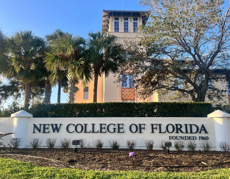 The main entrance to the New College of Florida campus in Sarasota.