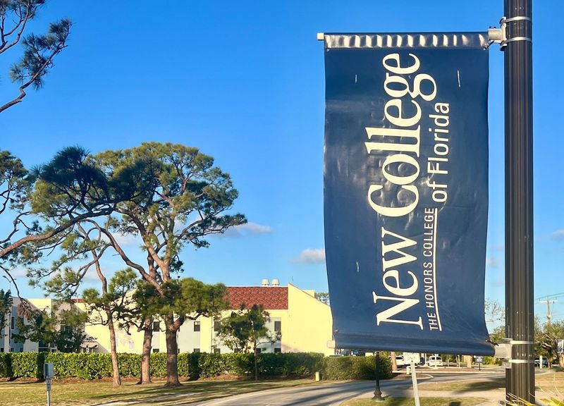 A sign on the campus of New College of Florida in Sarasota.