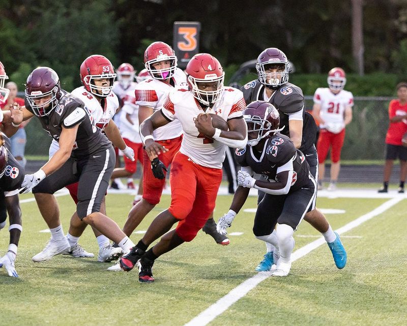LaBelle traveled to Naples to face First Baptist Academy on Friday, Sept. 5, 2025. The Cowboys won 38-0. LaBelle's Marquay Bradshaw finds running room.