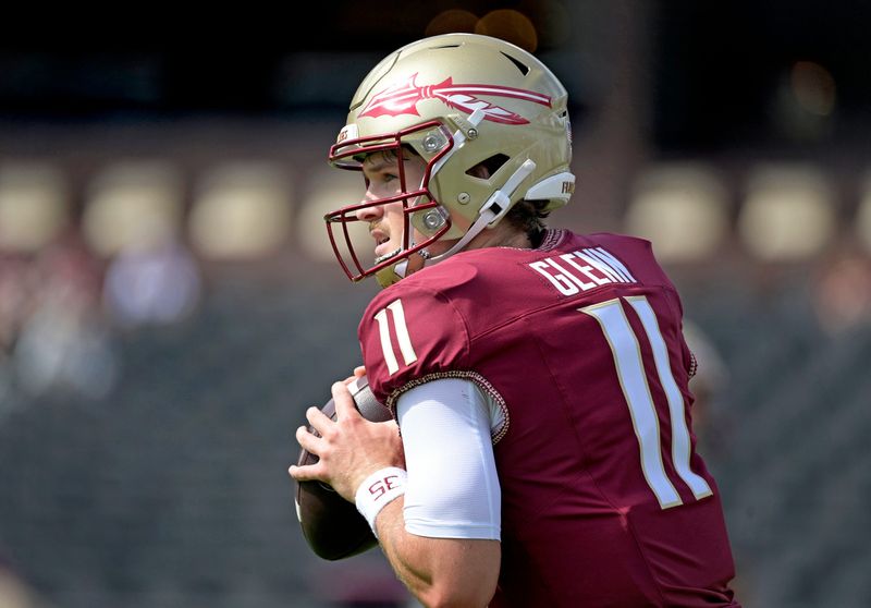 Florida State Seminoles quarterback Brock Glenn (11) before the game Sept. 6, 2025, against the East Texas A&M Lions at Doak S. Campbell Stadium in Tallahassee, Florida. Mandatory Credit: Melina Myers-Imagn Images