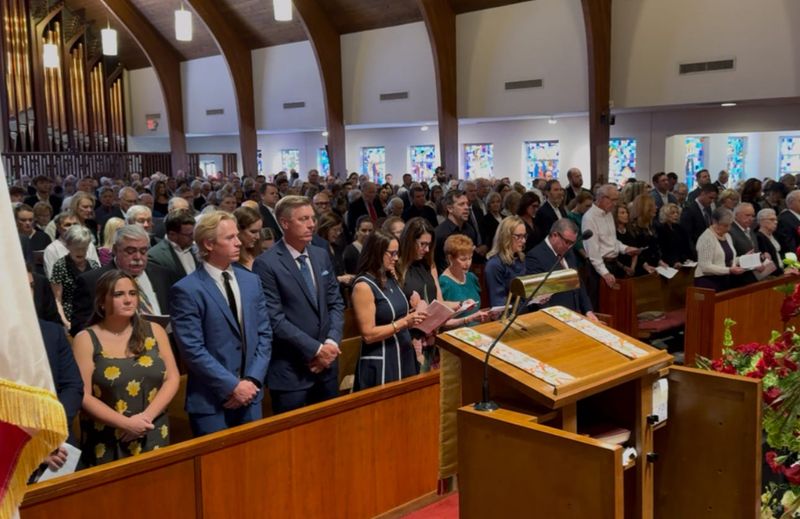 More than 600 people, including local business and community leaders, fill the sanctuary (as well as the side chapel) at St. James Episcopal Church in Ormond Beach for the celebration of life service honoring the late attorney William "Bill" Chanfrau Sr., founder of the Daytona Beach law firm Chanfrau & Chanfrau, on Saturday, Sept. 6, 2025. Chanfrau died Aug. 23 while visiting Iceland with his wife and friends from high school. He was 78.