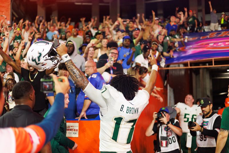 USF quarterback Byrum Brown had reason to celebrate in Gainesville last week.