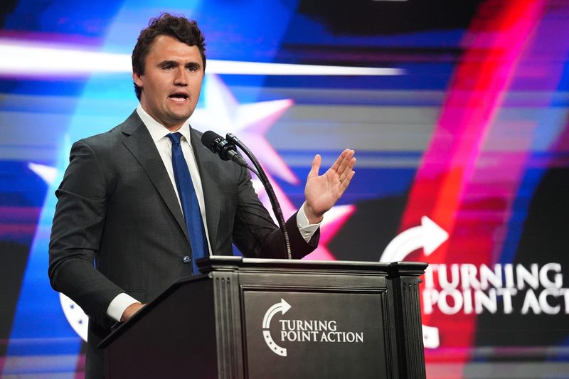 Charlie Kirk, founder of Turning Point USA, speaks during a Unite and Win rally held by Turning Point Action at the Arizona Financial Theatre on Aug. 14, 2022, in Phoenix.