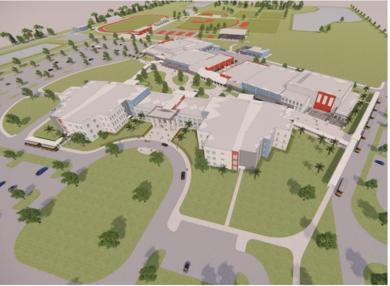 An artist rendering of the new South Marion High School that is scheduled to open in August 2026.