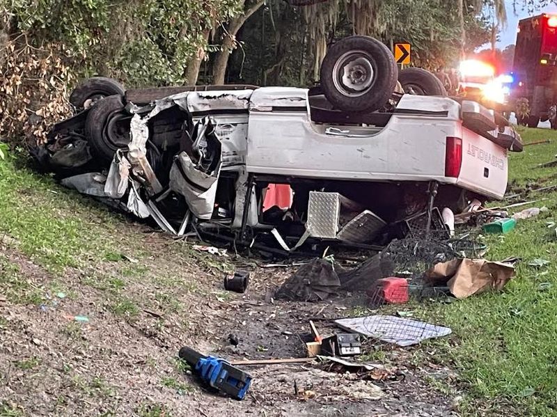 FHP officials said the driver of this Chevy Silverado pickup truck was killed on Sept. 11 when it ran off the road and crash in northwest Marion County.