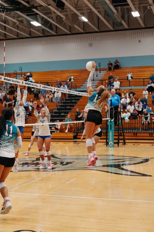 Barron Collier visited Collier County rival Gulf Coast for a high school volleyball match on Thursday, Sept. 11, 2025. Gulf Coast's Juliette VanWagner with a spike.