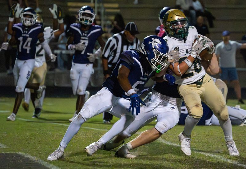 Nease Panthers running back Enrique Ordoñez (26) scores a touchdown in the fourth quarter to make it 22-6 over Fletcher.