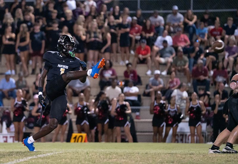 Panthers David Aboya (1) punts the ball to the Aggies during the Tate vs Milton football game at Milton High School on Sept. 12, 2025.