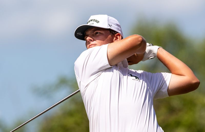 Local teams competed in the Cardinal Mooney High School Golf Invitational at The Founders Golf Club on Saturday, Sept. 13, 2025. Brock Blackwell of Lakewood Ranch drives down the fairway.