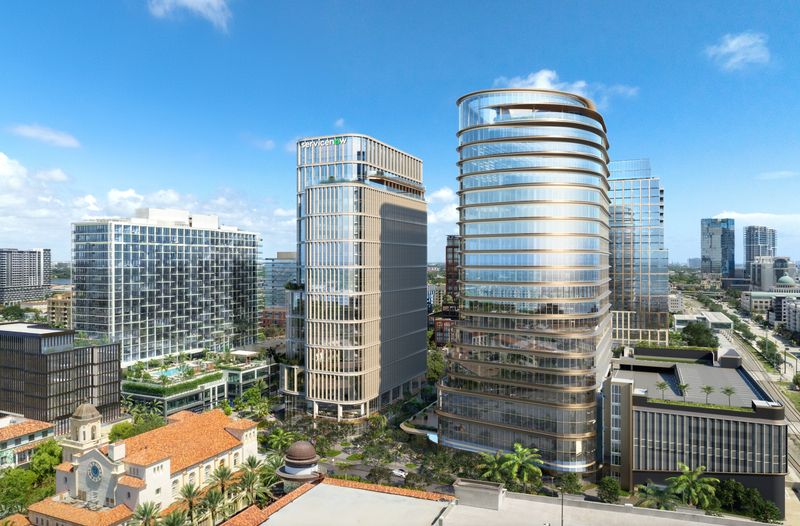 A rendering of the 10 CityPlace tower under construction, with the ServiceNow's name atop the building. The tower is expected to be completed in late 2027.