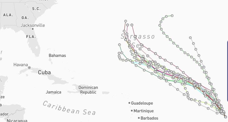 Spaghetti models for Invest 92L at 2 p.m. Sept. 16, 2025.