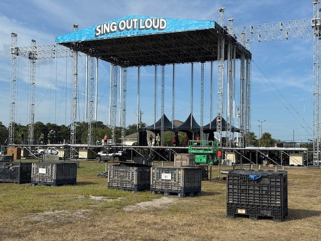 Crews were busing setting up the Sing Out Loud Music Festival and Live Wildly Showcase at St. Augustine's Francis Field on Sept. 16. The festival runs Sept. 20-21 with smaller events scattered throughout town for the rest of September.