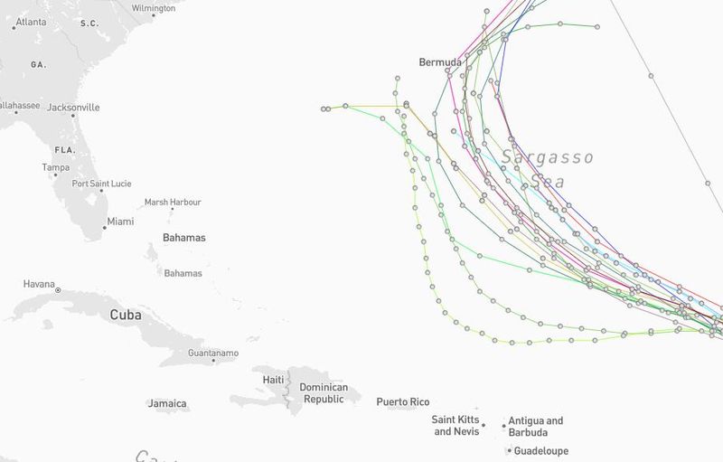 Tropical Storm Gabrielle spaghetti models as of 5 p.m., Sept. 17, 2025.