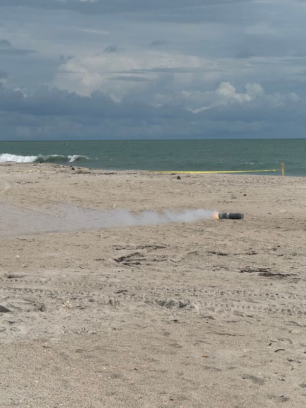Vero Beach police said a military flare found emitting flames and smoke by a person walking on the beach in the 1100 block of Olde Doubloon Drive on Sept. 18, 2025 was disposed of by explosives teams from St. Lucie County Sheriff's Office and Patrick Space Force Base.