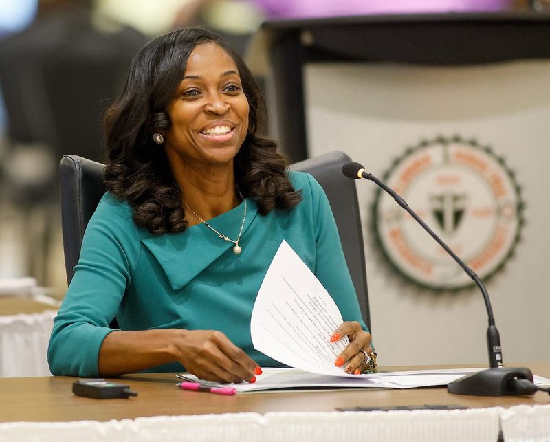 FAMU acting Vice President of University Advancement Brandi Tatum-Fedrick attends a Board of Trustees meeting in the university’s Grand Ballroom.