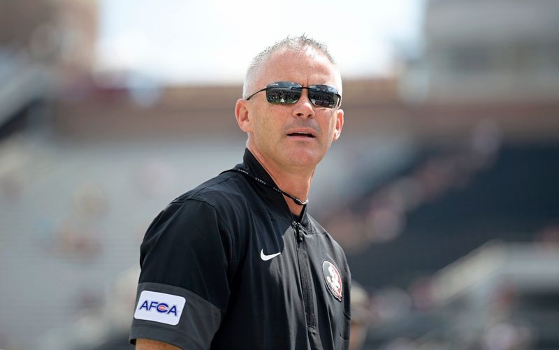 Sep 20, 2025; Tallahassee, Florida, USA; Florida State Seminoles head coach Mike Norvell before the game against the Kent State Golden Flashes at Doak S. Campbell Stadium. Mandatory Credit: Melina Myers-Imagn Images