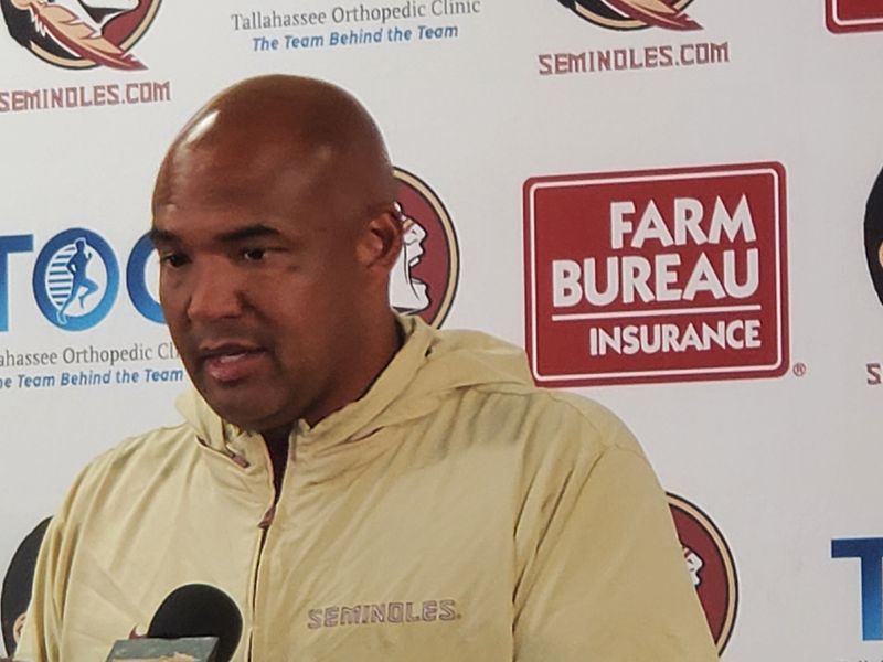 FSU football's DC Tony White speaks to the media on Sunday, Sept, 21, 2025