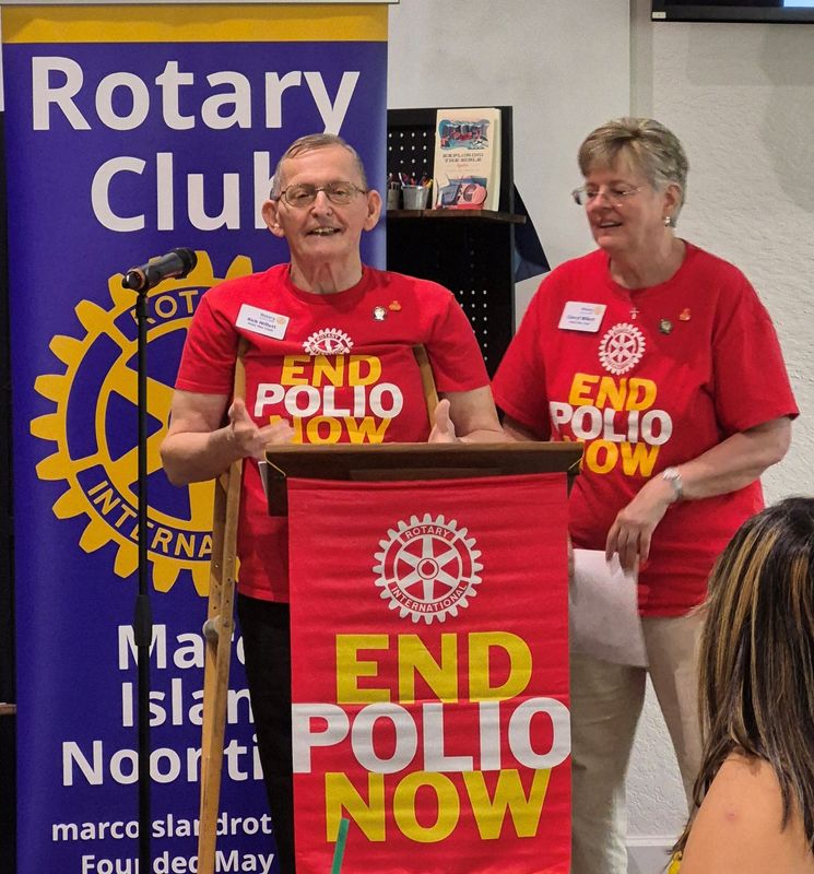 Former "March of Dimes Poster Boy" Richard Willett addresses the Marco Island Noontime Rotary at their Sept. 18 meeting. He contracted polio at the early age of two back in 1950, and as a March of Dimes Poster Boy, raised money for the March of Dimes to fund development of the Salk vaccine.