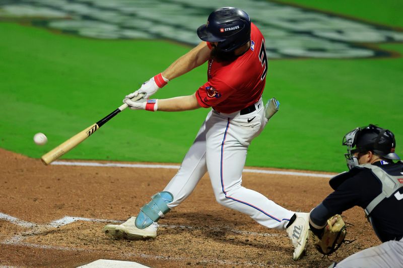 Jacksonville Jumbo Shrimp outfielder Matthew Etzel (3) hits a home run during the third inning of Game 2 of an MiLB International League Championship Series at VyStar Ballpark Wednesday, Sept. 24, 2025 in Jacksonville, Fla. The Jacksonville Jumbo Shrimp defeated the Scranton/Wilkes-Barre RailRiders 6-4 and force a Game 3 Thursday evening for the title championship. [Corey Perrine/Florida Times-Union]