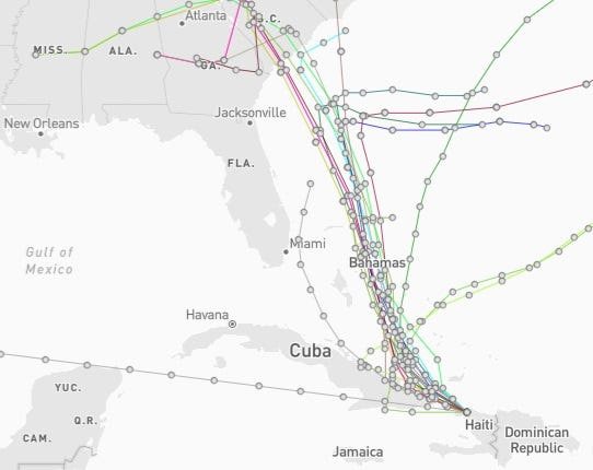 Spaghetti models for Invest 94L 6 a.m. Sept. 26, 2025.