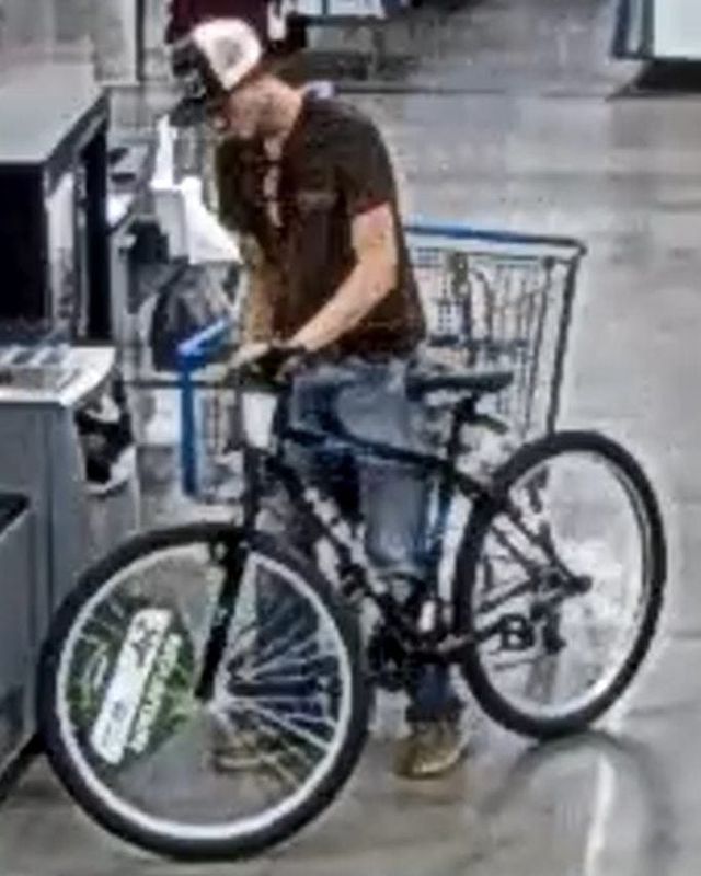Caden Speight, seen with a black and grey bicycle at an Ocala Walmart, has been reported missing from Marrion County, on Sept. 25, 2025.