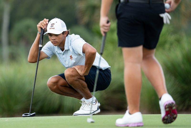 Charlie Woods of Benjamin High School plays in the South Florida PGA Junior Golf West Coast High School Championship Round 1 at TwinEagles in Naples on Friday, Sept. 26, 2025.