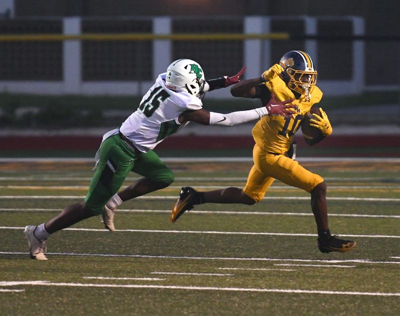 Winter Haven's Isaiah Johnson (10) runs against Haines City's CJ Ducking (15) during their game at Denison Stadium in Winter Haven, Fl on Friday September 26, 2025. Winter Haven defeated Haines City 26-7. Scott Wheeler | PhotoWinter Haven's (22) sacks Haines City's (10) during their game at Denison Stadium in Winter Haven, Fl on Friday September 26, 2025. Winter Haven defeated Haines City 26-7. Scott Wheeler | Photo