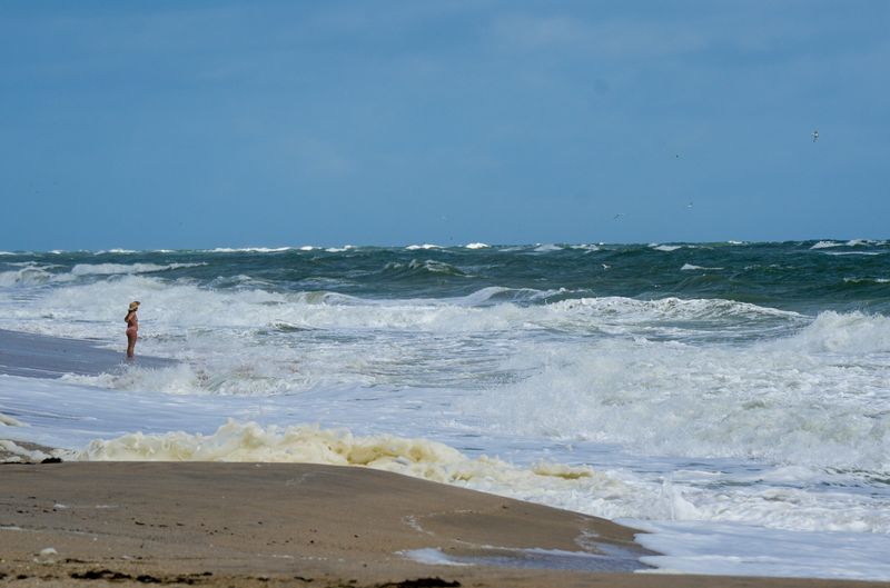 Beach conditions are seen near Wabasso Beach Park, Sept. 29, 2025, in Indian River County. A tropical storm warning is in effect off the coast in the Atlantic, with high surf, wind and small craft advisories in effect for the Treasure Coast. Four to 8-foot waves are expected with hazardous boating conditions, peaking late Monday to late Tuesday; and there's a high risk for dangerous rip currents.