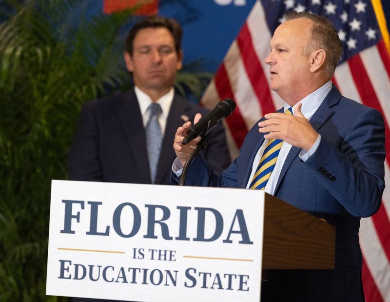 New College of Florida President Richard Corcoran and Gov. Ron DeSantis. The governor is pushing for New College to take over the University of South Florida's Sarasota-Manatee campus.
