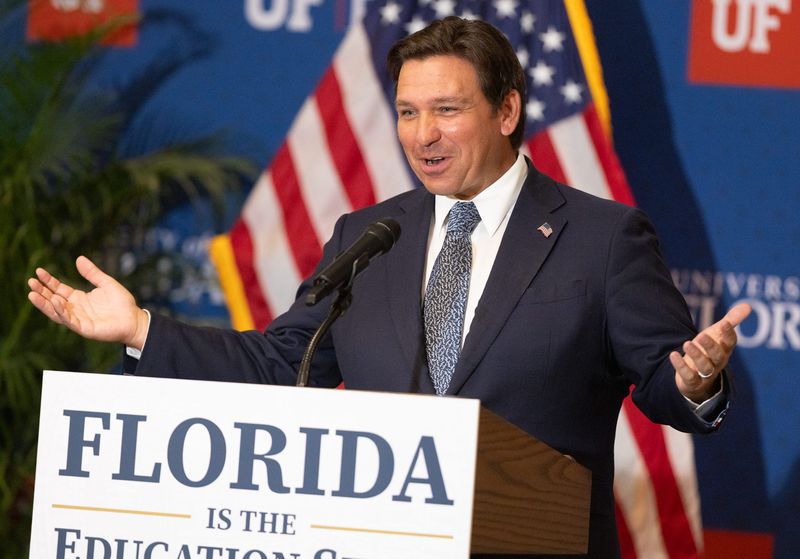 Gov. Ron DeSantis speaks at a Sept. 29, 2025, press conference at Emerson Alumni Hall on the University of Florida campus in Gainesville.