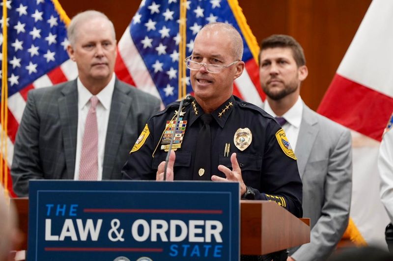 Tallahassee Chief of Police Lawrence Revell speaks at a press conference regarding theft conducted at The Home Depot across 17 counties in Florida held on Tuesday, Sept. 30, 2025.