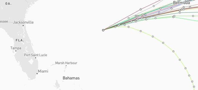 Spaghetti models for Hurricane Imelda 6 a.m. Oct. 1, 2025.