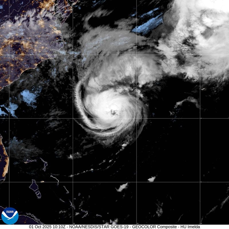 Satellite view of Hurricane Imelda 6 a.m. Oct. 1, 2025.