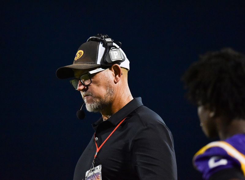 Fort Pierce Central head coach Michael Watkins during a high school football game, Oct. 3, 2025, at Port St. Lucie High School.