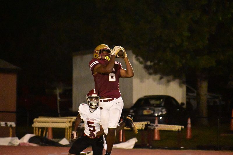 Florida High wide receiver Jaylan Lurry (6) makes a spectacular catch in a Week 7 FHSAA football game versus the Chiles Timberwolves at Mike Hickman Stadium in Tallahassee, Florida, Friday, Oct. 3, 2025.
