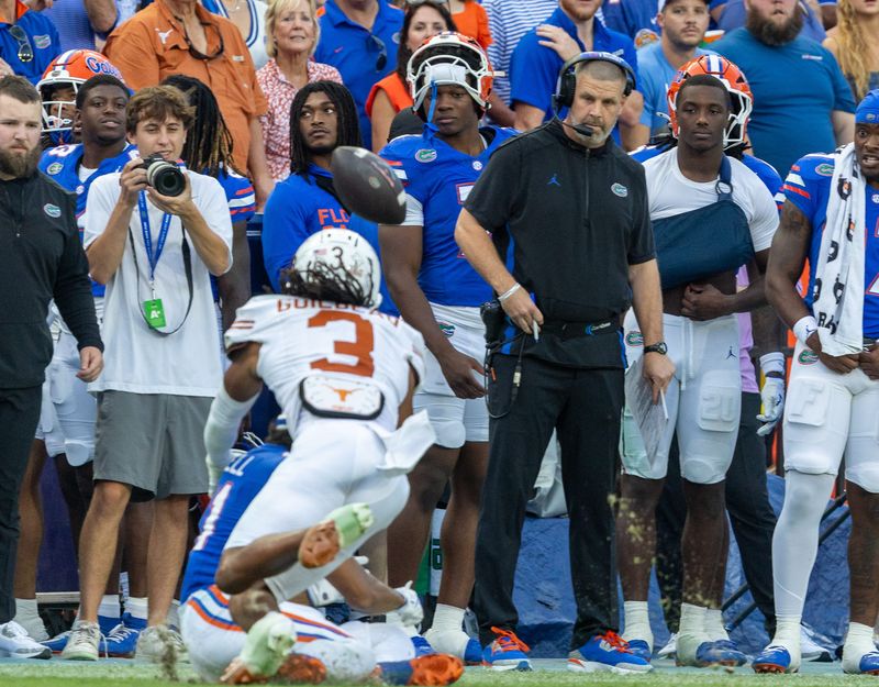 Florida head coach Billy Napier keeps an eye on sideline action during the second half an NCAA football game in Gainesville, FL on Saturday, October 4, 2025. [Alan Youngblood/Gainesville Sun]